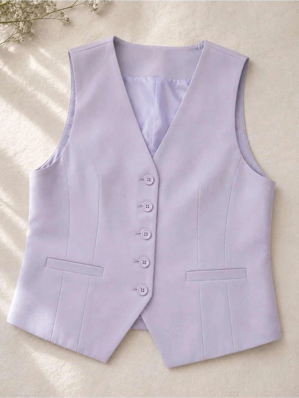 Sleeveless V-Neck Lavender Vest